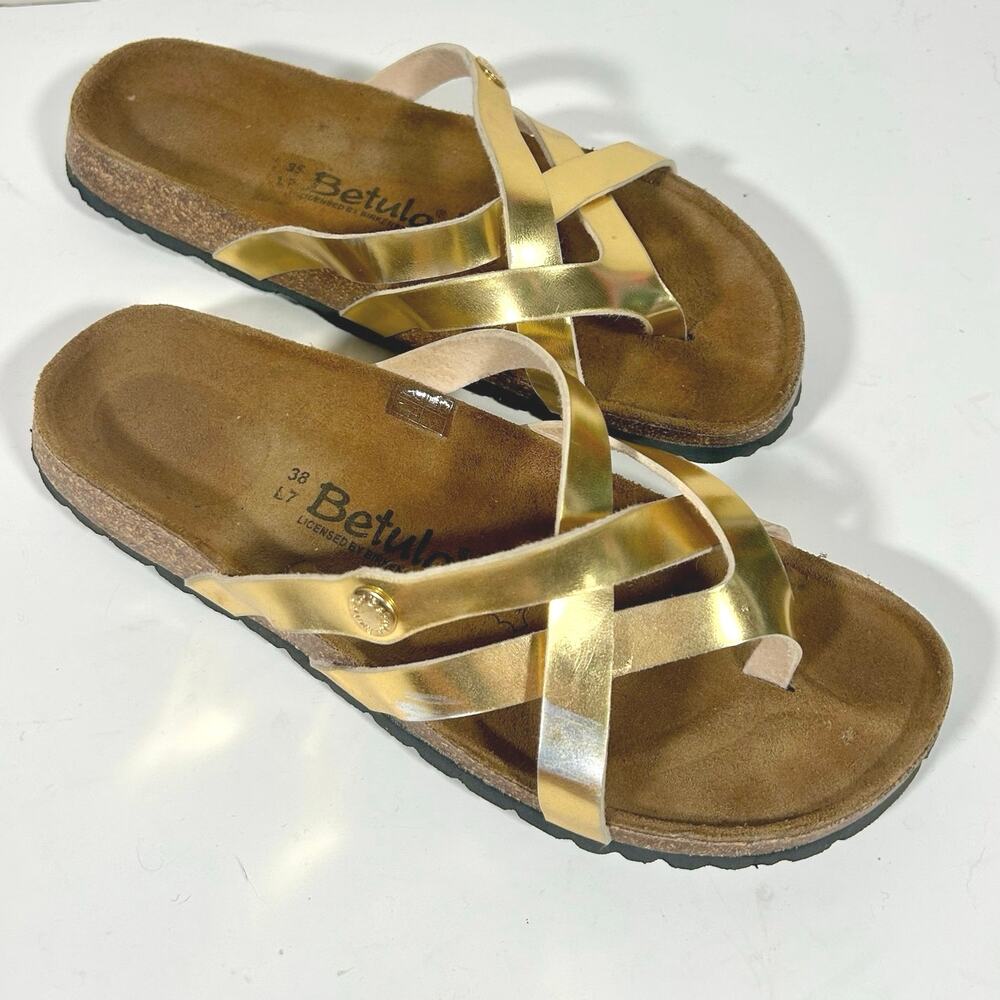 Birkenstock Betula Vinja Soft FB Gold Birko Flor Strappy Sandals Size 38 US 7